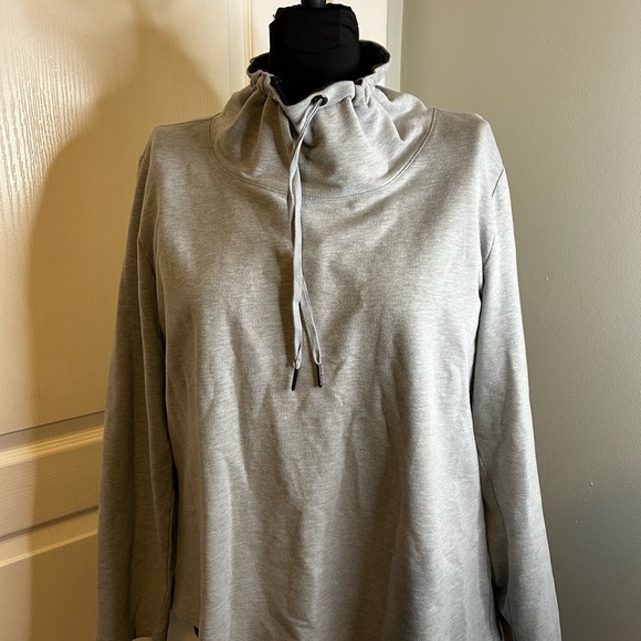 Gray Cowl Neck Pullover Sweatshirt with Adjustable Drawstrings - Picture 6 of 9